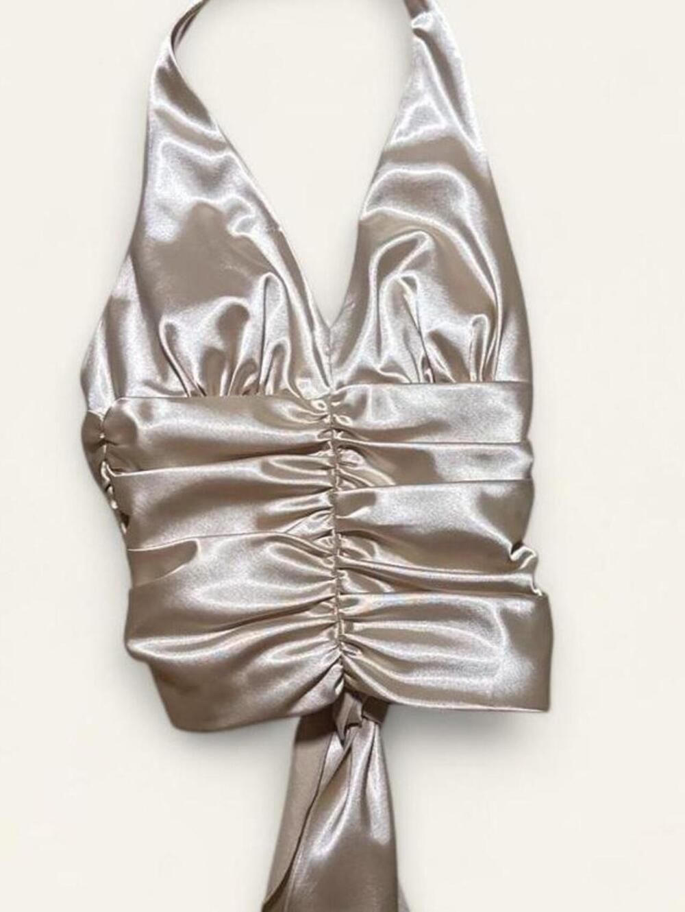 JS Boutique Satin Halter Crop Top